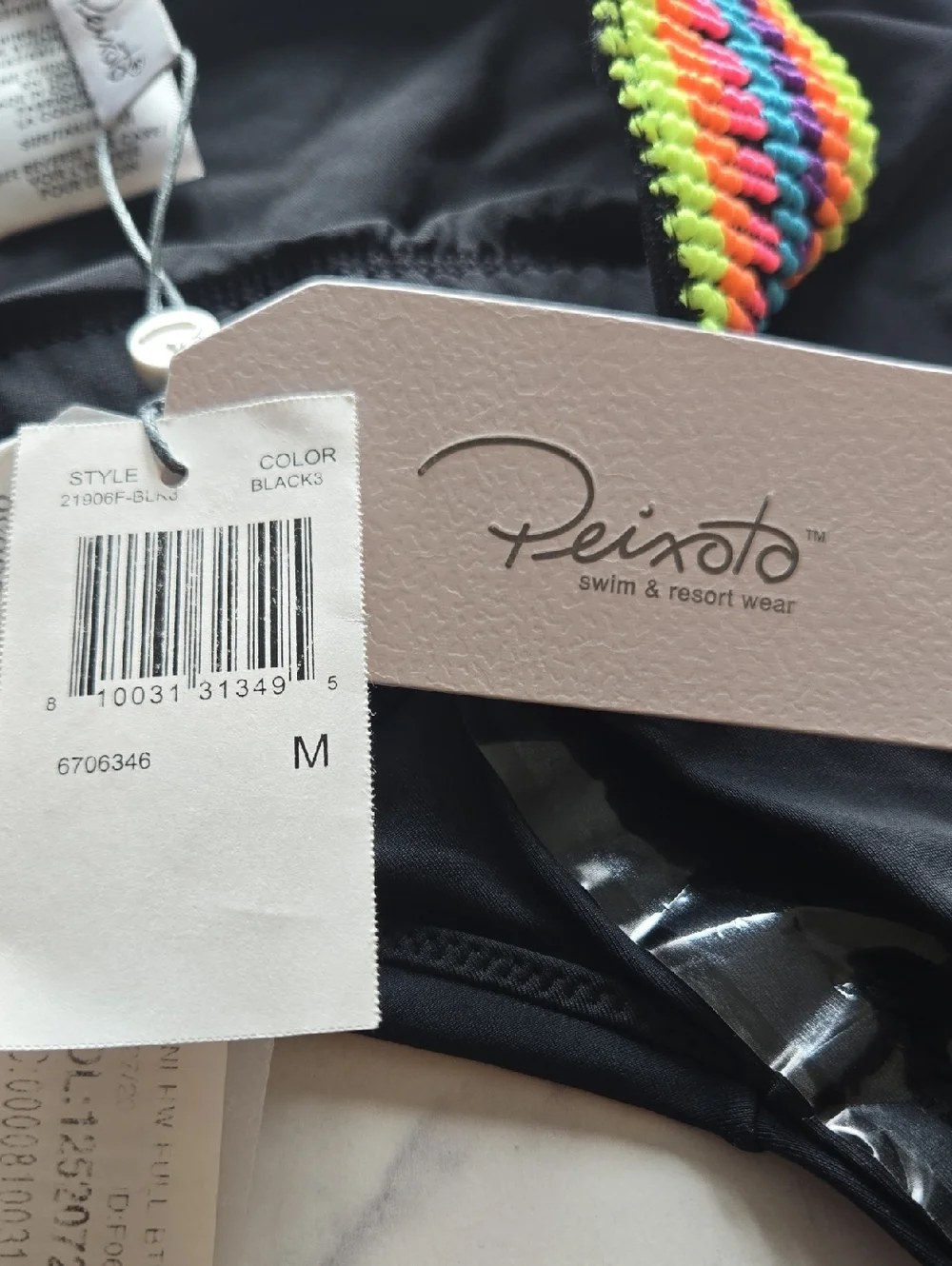Peixoto Womens Kiwi Zoni Ribbed Contrast Trim Swim Bottom Separates Black M NWT